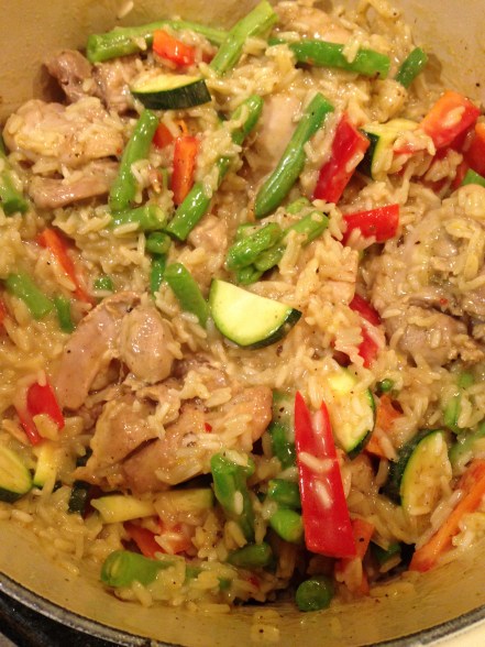 Add the veggies and let it all finish simmering. 