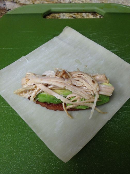 Assemble your ingredients in the center - allowing enough room to wrap it tight.